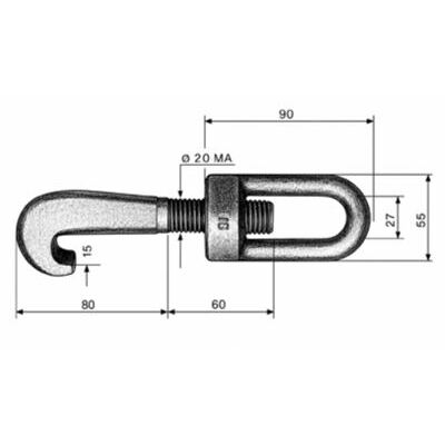 Hakenschraube M 20x155 mit Ringmutter kpl.